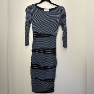 Bailey 44 Navy and Black Striped Long Sleeve Dress